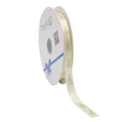 Squiggle Christmas Tree Satin Ribbon; Gold on Cream